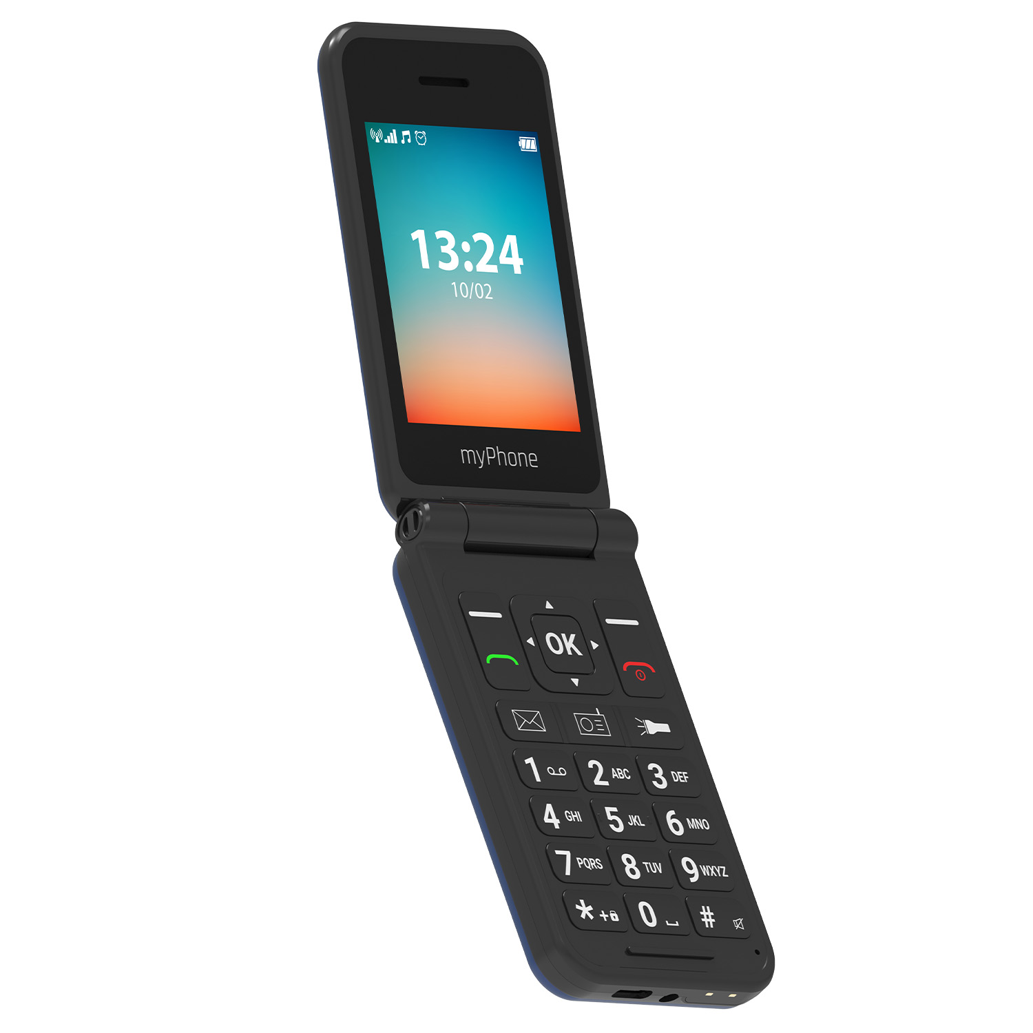 myPhone Flip | LTE | Navy Blue | 2.8 " | TFT | 48 MB | 128 MB | 3G | Bluetooth | 2.1 | USB version Type-C | Built-in camera | Main camera resolution 1.3 MP | 1000 mAh