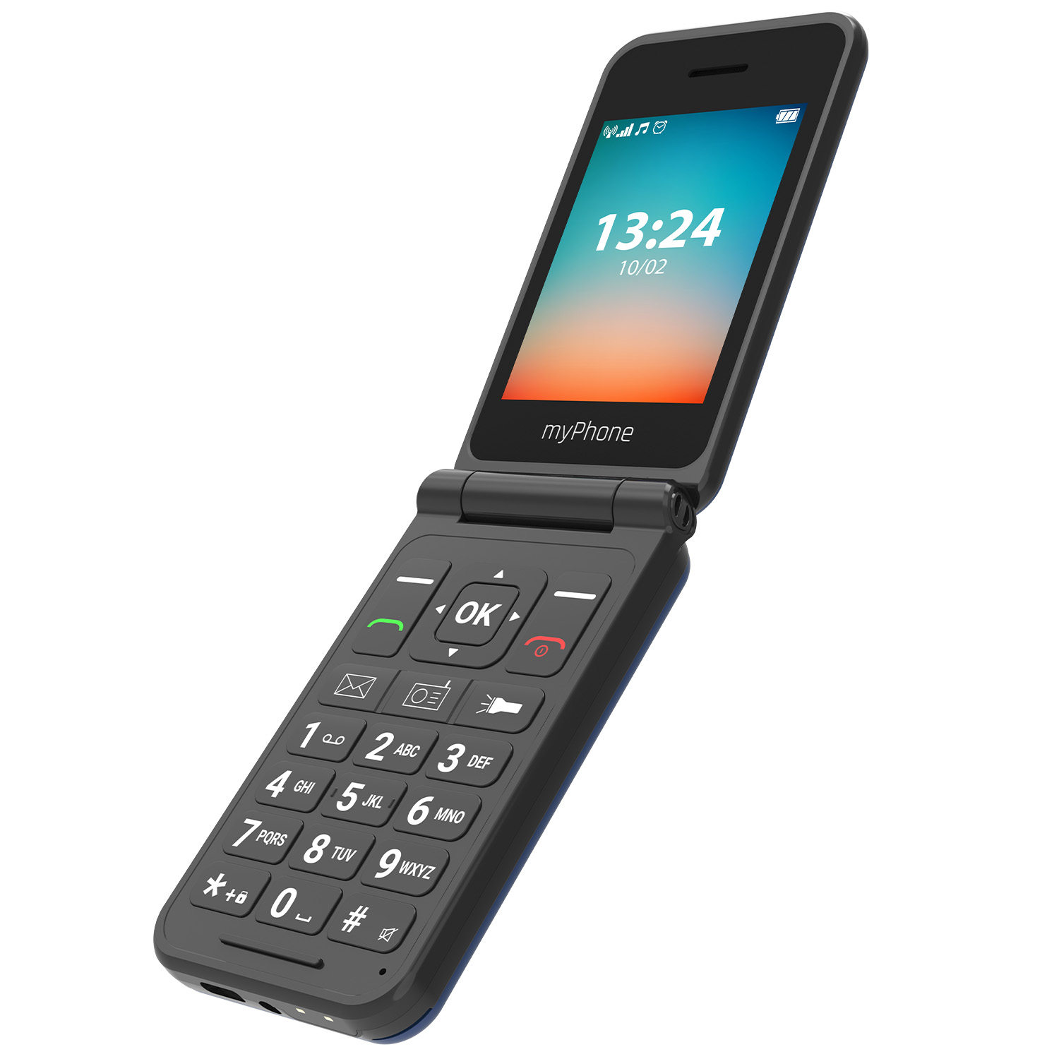 myPhone Flip | LTE | Navy Blue | 2.8 " | TFT | 48 MB | 128 MB | 3G | Bluetooth | 2.1 | USB version Type-C | Built-in camera | Main camera resolution 1.3 MP | 1000 mAh