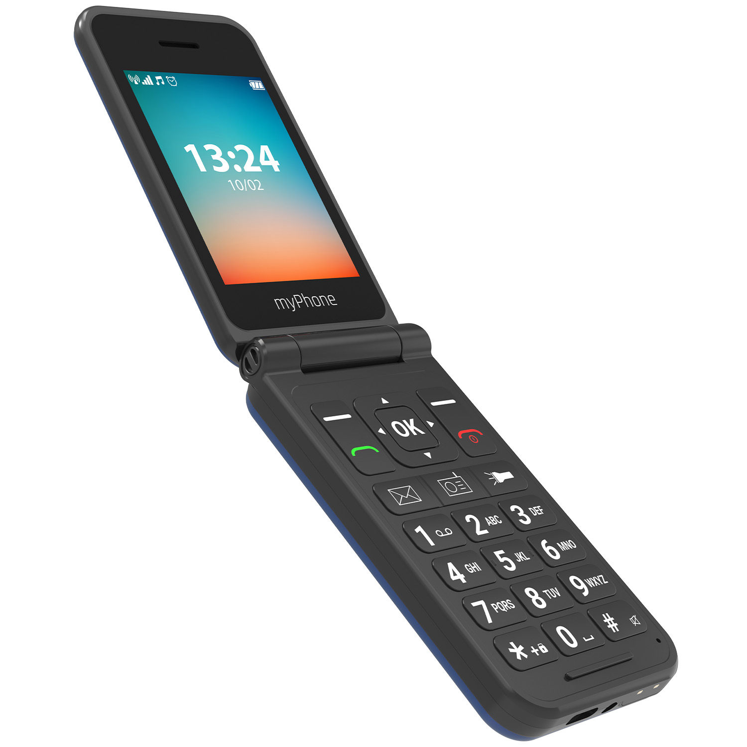 myPhone Flip | LTE | Navy Blue | 2.8 " | TFT | 48 MB | 128 MB | 3G | Bluetooth | 2.1 | USB version Type-C | Built-in camera | Main camera resolution 1.3 MP | 1000 mAh