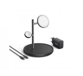 Anker MagGo Wireless Charging Station (15W, 3-in-1 Stand) with cable and charger bundle | B25M3312
