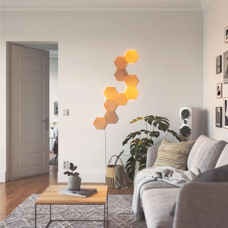 Nanoleaf | Elements Wood Look Hexagons Starter Kit (7 panels) | Cool White + Warm White