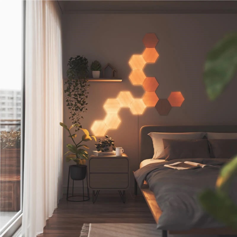 Nanoleaf | Elements Wood Look Hexagons Starter Kit (7 panels) | Cool White + Warm White