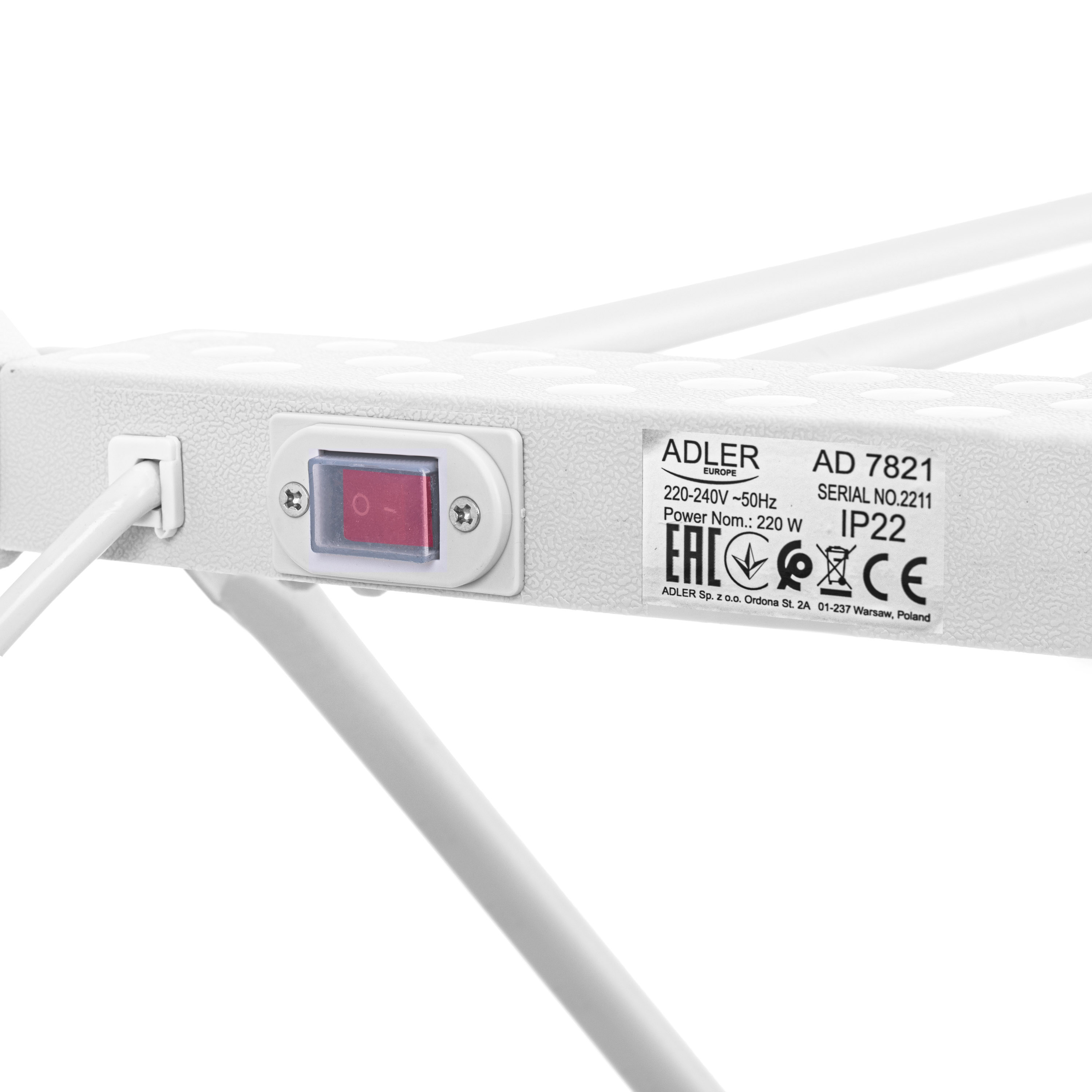 Adler | Foldable electric clothes drying rack | AD 7821 | 220 W | Silver/White