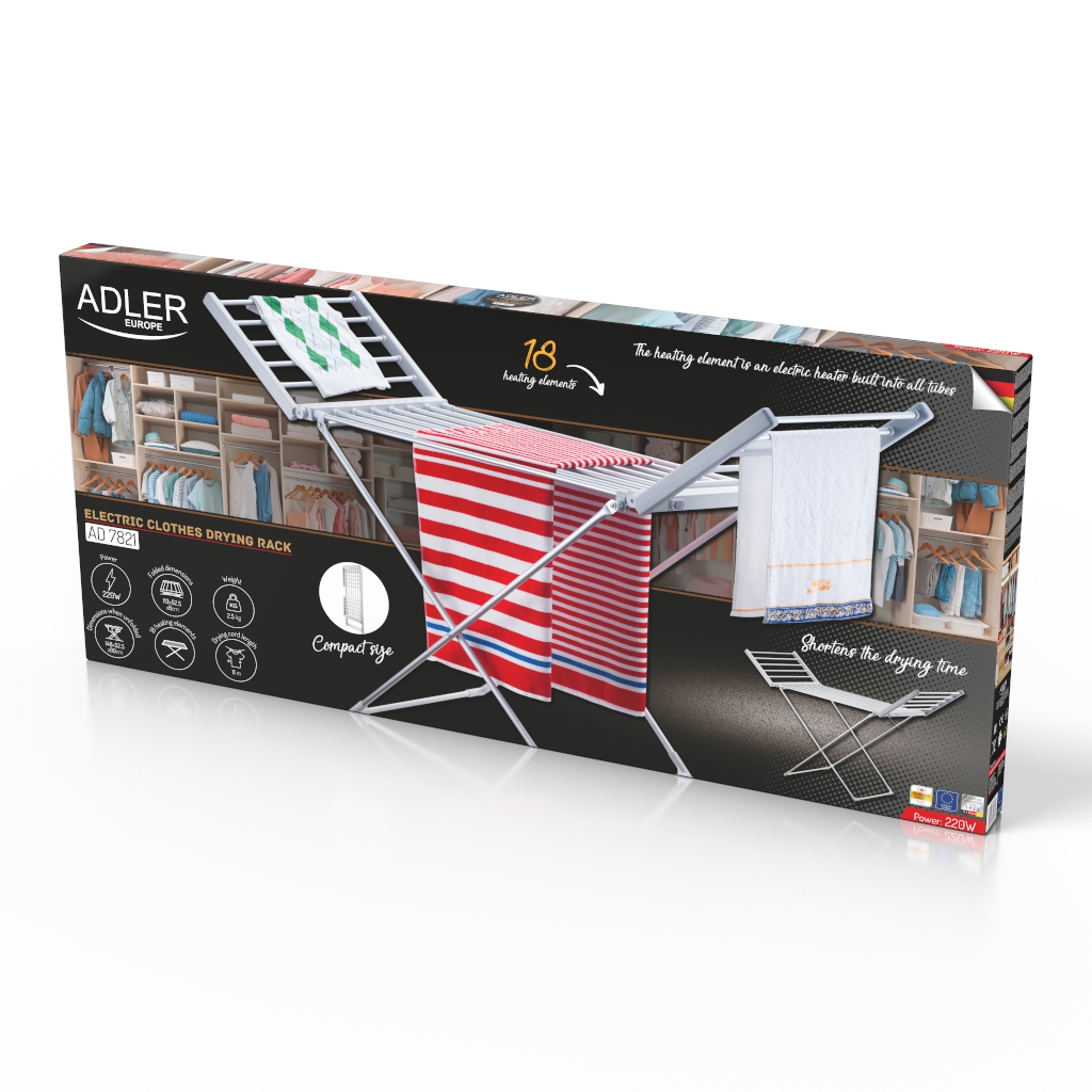 Adler | Foldable electric clothes drying rack | AD 7821 | 220 W | Silver/White
