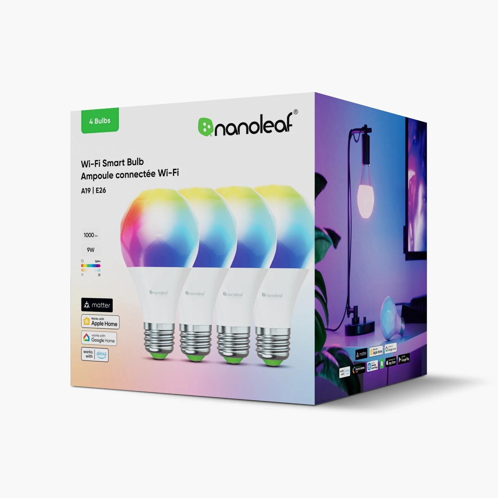 Nanoleaf Essentials Smart A60 Bulb Matter WiFi 900Lm 2700-6500K, 4pcs pack | E27 | 9 W | RGBCW