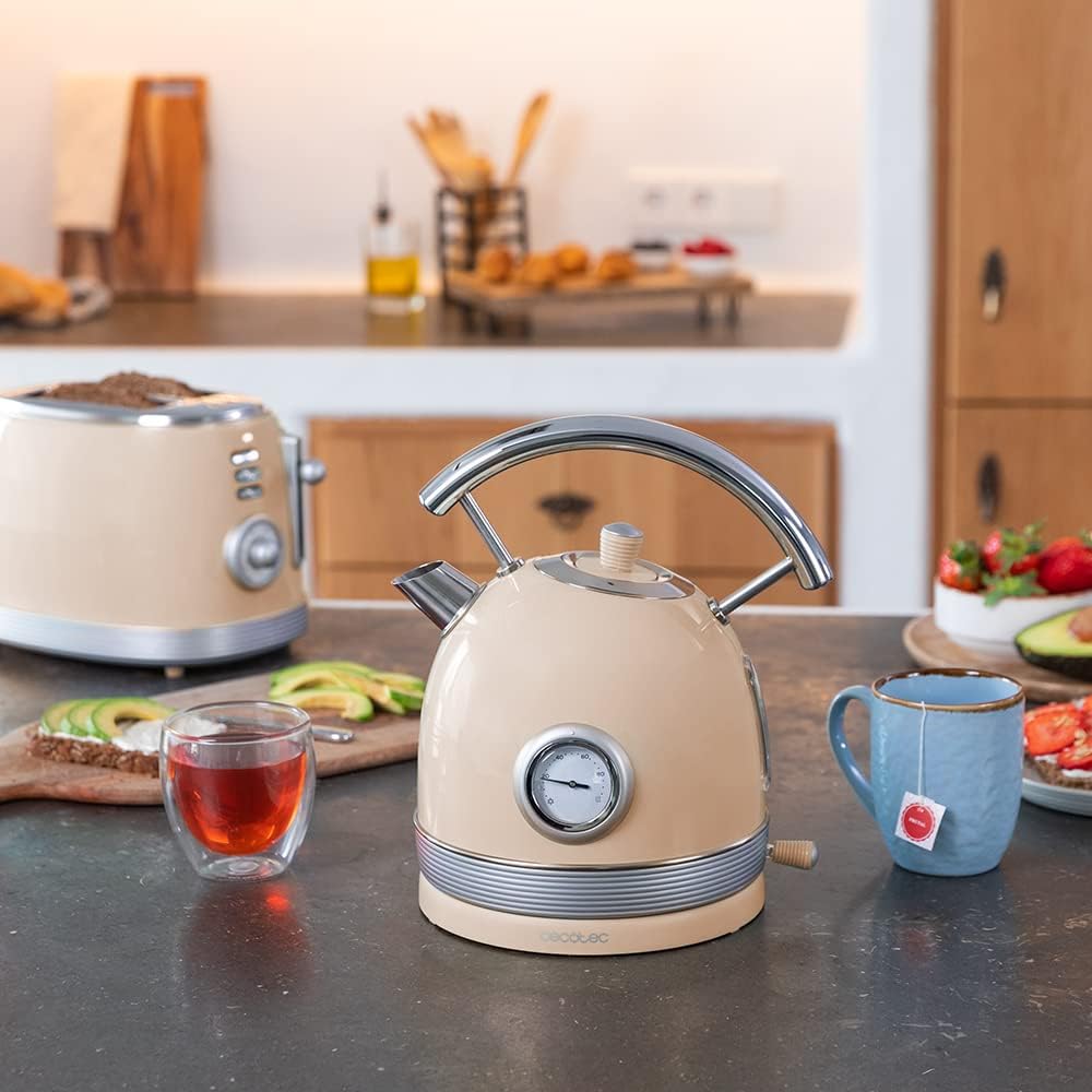 Cecotec Kettle | ThermoSense 420 Vintage | 2200 W | Electric | 1.8 L | Stainless steel | 360° rotational base | Light Beige