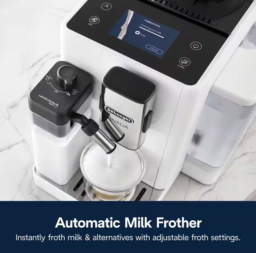 Delonghi | Coffee maker | Rivelia EXAM440.55.W | Pump pressure 19 bar | Built-in milk frother | Fully Automatic | 1450 W | Arctic White