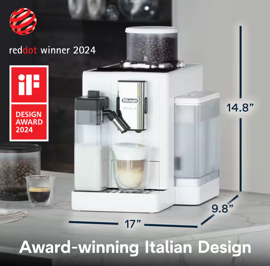 Delonghi | Coffee maker | Rivelia EXAM440.55.W | Pump pressure 19 bar | Built-in milk frother | Fully Automatic | 1450 W | Arctic White