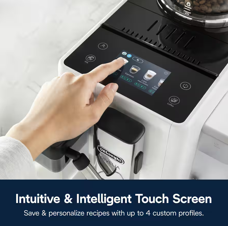 Delonghi | Coffee maker | Rivelia EXAM440.55.W | Pump pressure 19 bar | Built-in milk frother | Fully Automatic | 1450 W | Arctic White