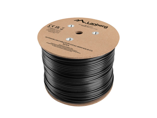 Lanberg Lan Cable Cat.6A SFTP 305M Solid Outdoor CU Black Fluke Passed | LCS6-21CU-0305-BK