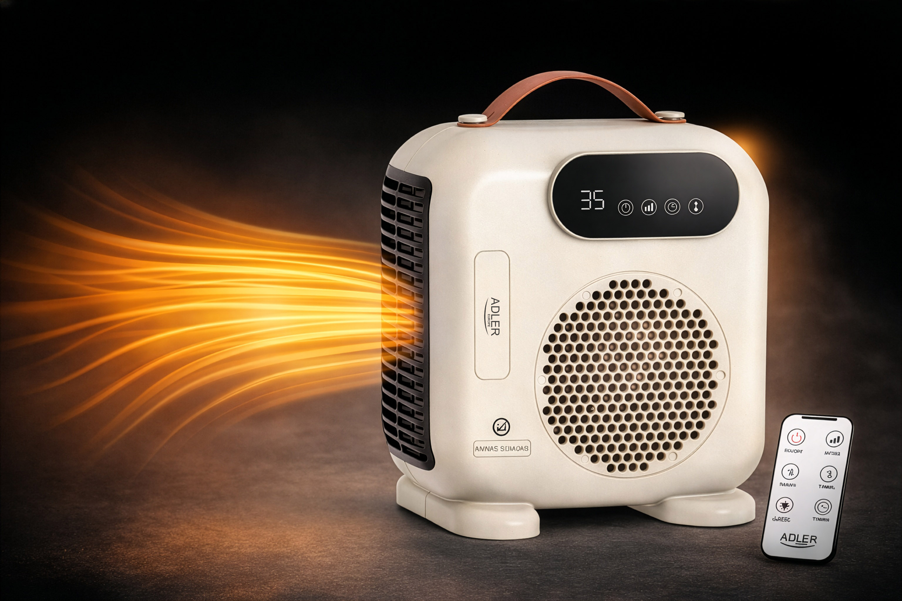Adler LED Fan Heater with Remote Control | AD 7756 | Fan heater | 2000 W | Beige | IPX0
