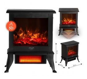 Adler Electric Fireplace | AD 7754 | Ceramic | 1800 W | Number of power levels 2 | Black