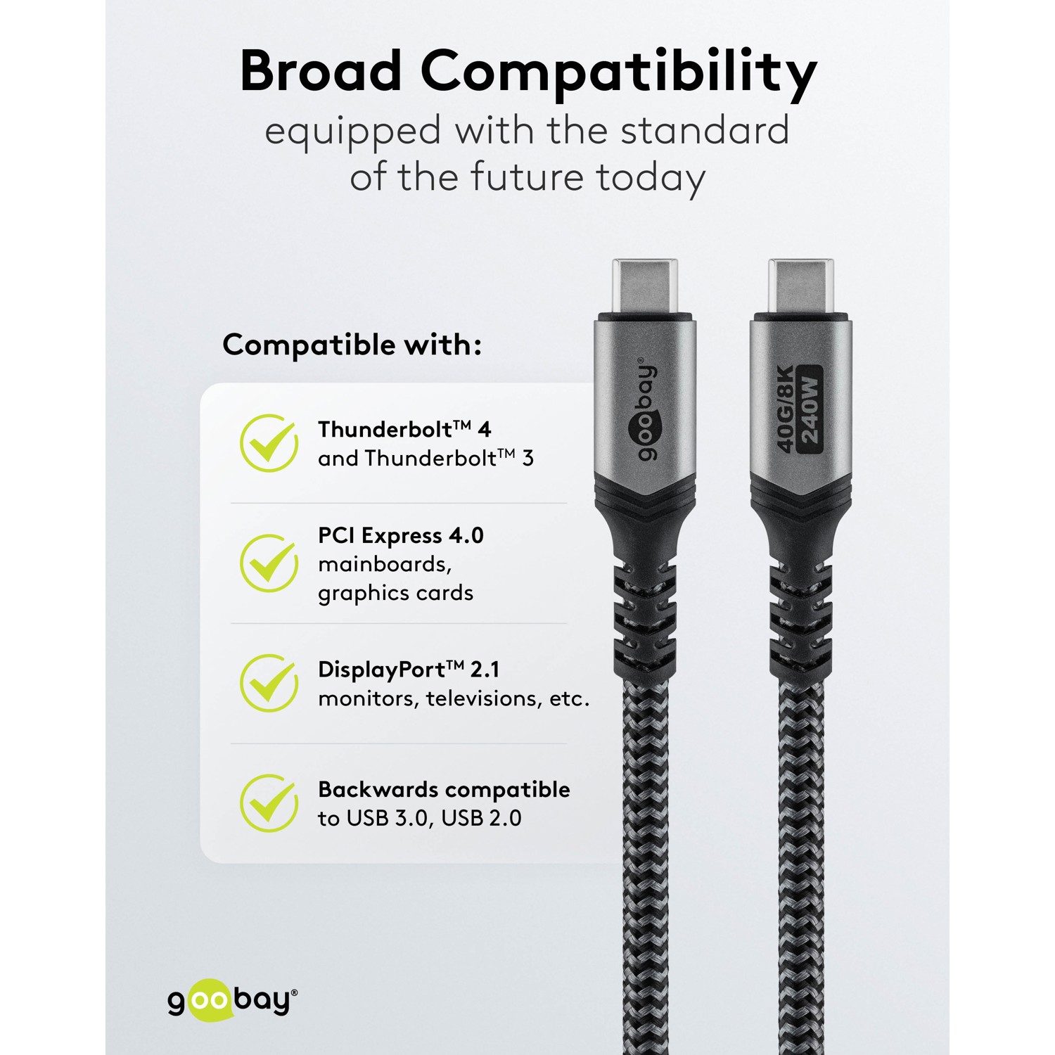 Goobay USB-C Cable, USB4, 1.8 m, bBack/Silver | USB-C to USB-C