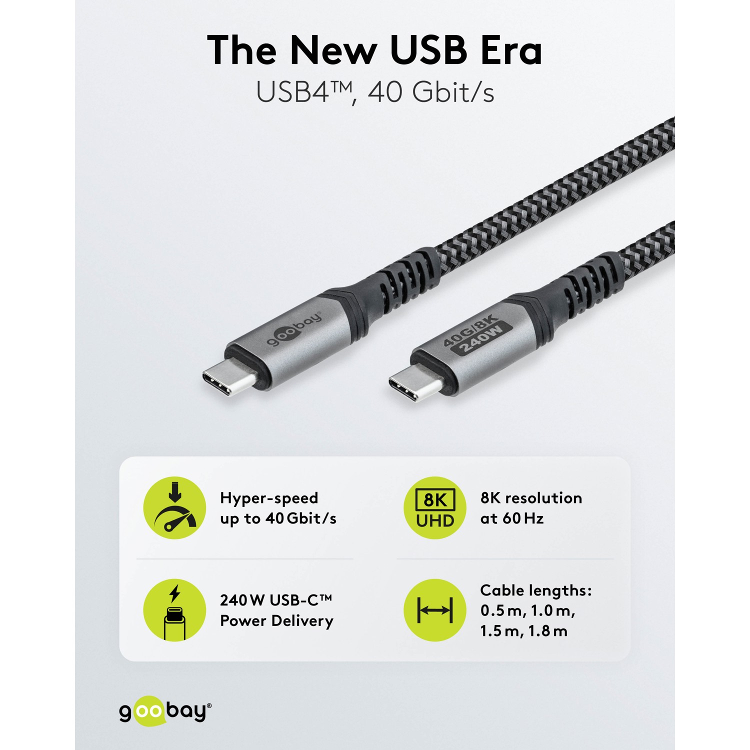 Goobay USB-C Cable, USB4, 1.8 m, bBack/Silver | USB-C to USB-C