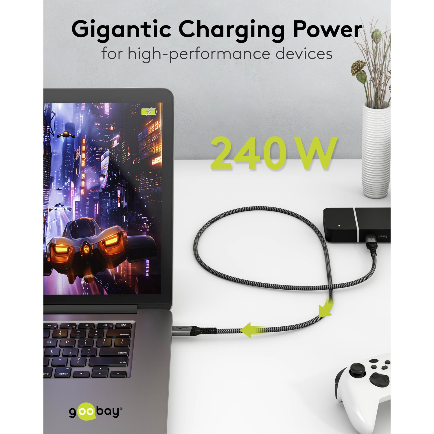 Goobay USB-C Cable, USB4, 1.8 m, bBack/Silver | USB-C to USB-C