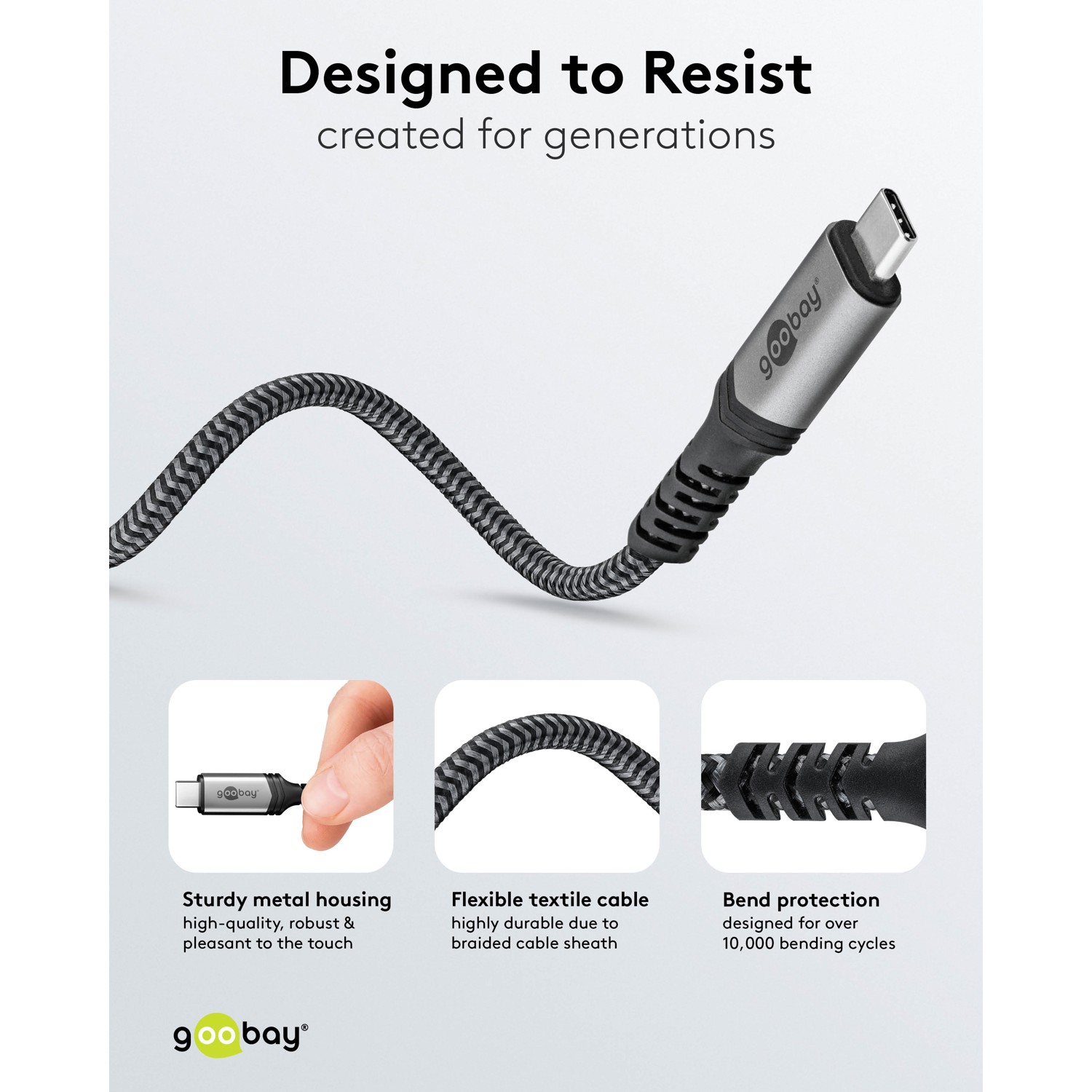 Goobay USB-C Cable, USB4, 1.8 m, bBack/Silver | USB-C to USB-C