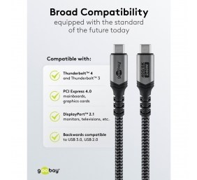 Goobay USB-C Cable, USB4, 1.8 m, bBack/Silver | USB-C to USB-C