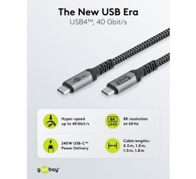 Goobay USB-C Cable, USB4, 1.8 m, bBack/Silver | USB-C to USB-C