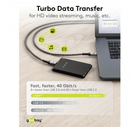 Goobay USB-C Cable, USB4, 1.8 m, bBack/Silver | USB-C to USB-C