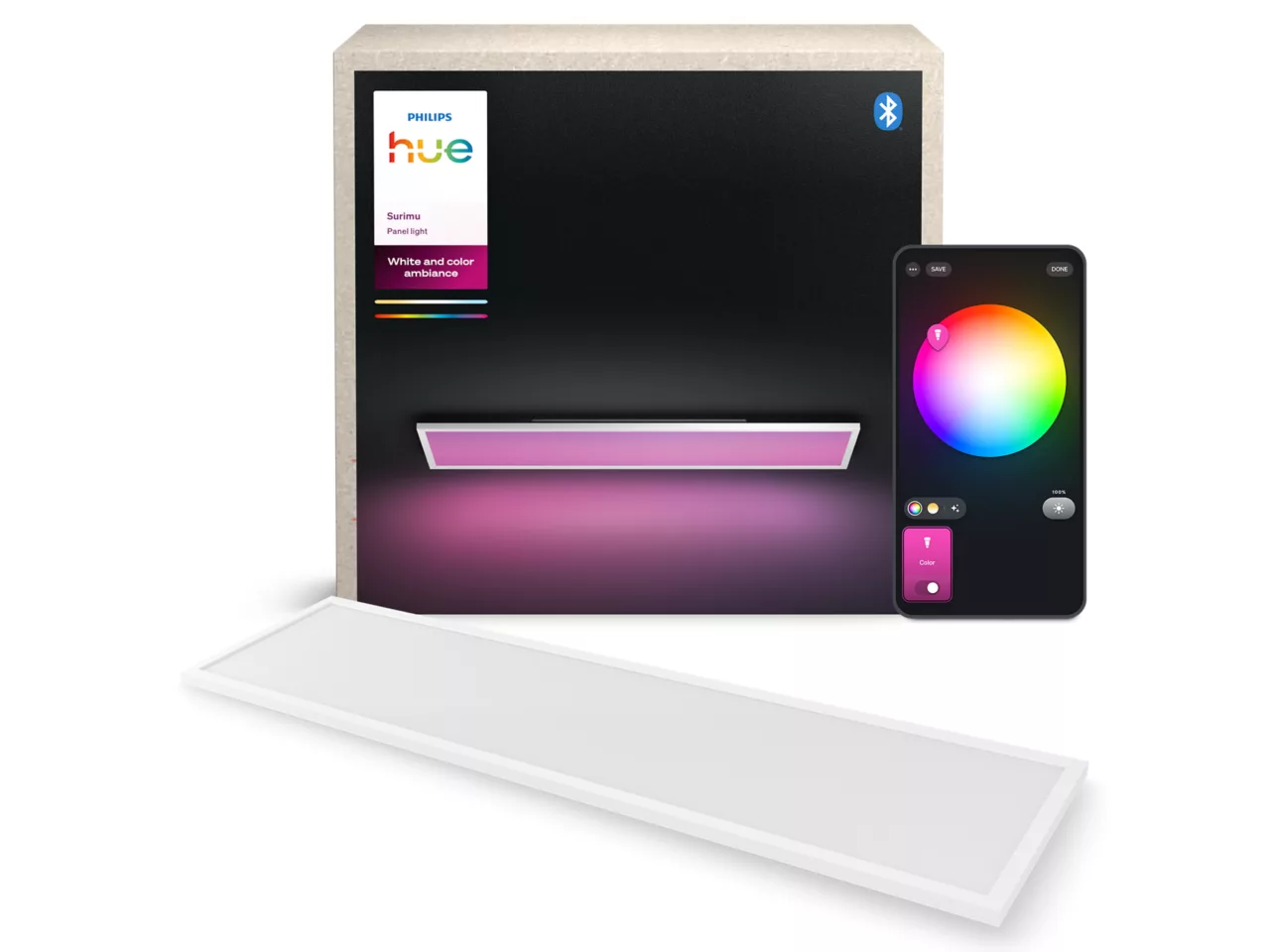 Philips Hue Surimu rectangular panel light, 120 x 30 cm | 2000-6500 Hue White Color Ambiance | Bluetooth, Zigbee