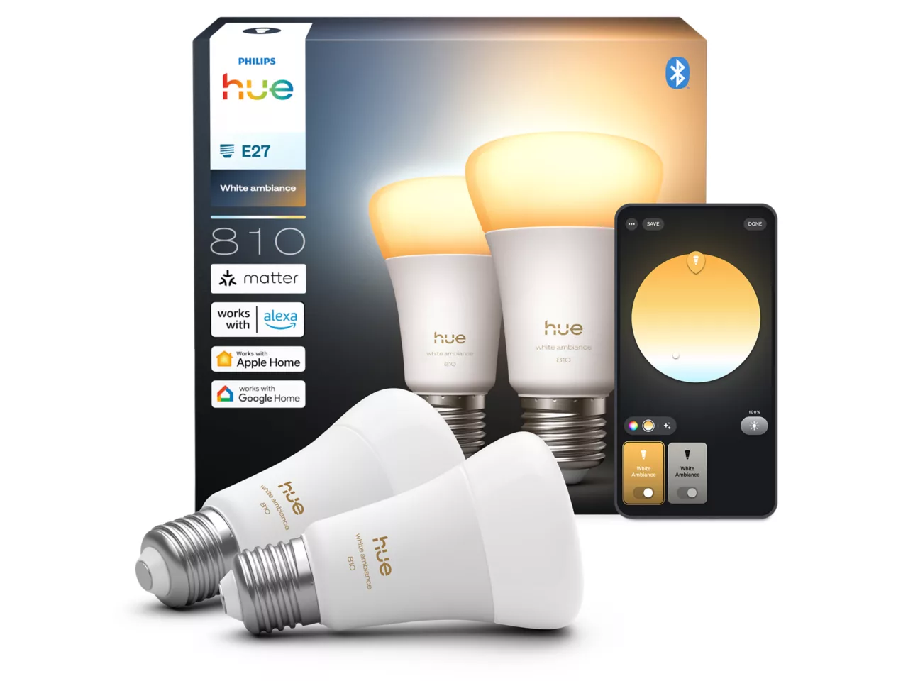 Philips Hue WA 810 A60 2P EU | E27 | 6 W | White and colour light | Bluetooth and Zigbee