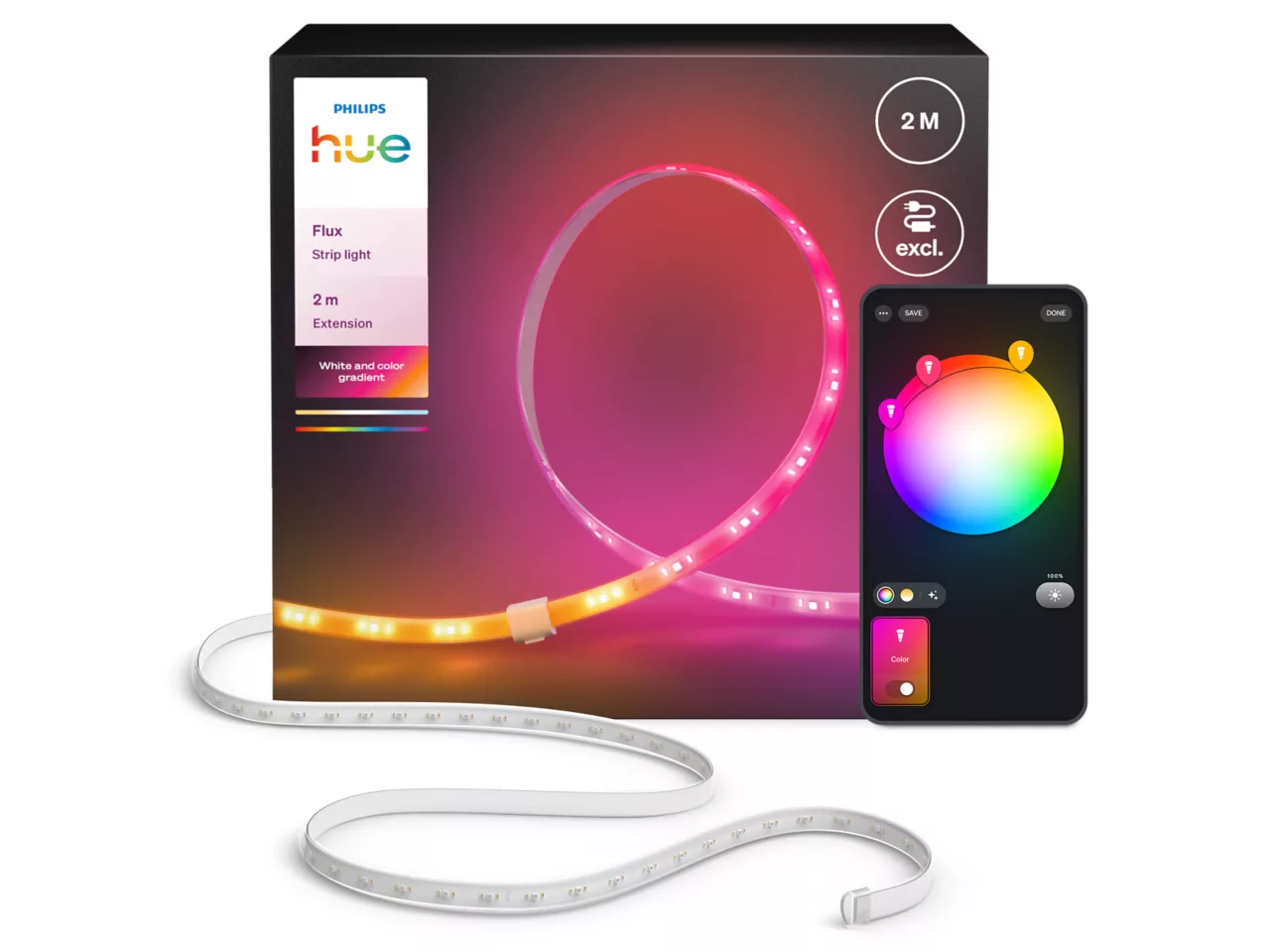 Philips Hue Flux strip light extension, 2 m | 19.5 W | Multicolour light | Bluetooth, Zigbee