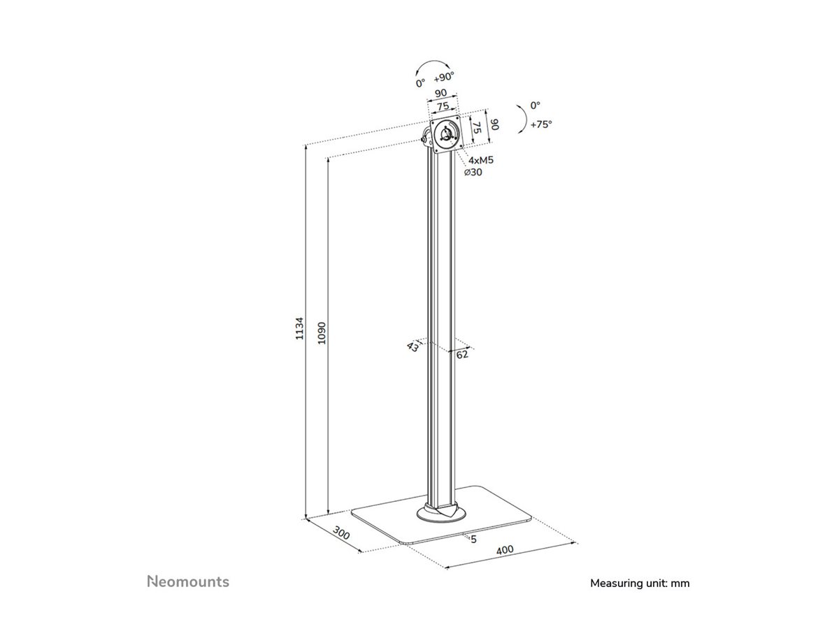 Neomounts Floor stand | Tilt, Rotate | FL15-627BL1 | Maximum weight (capacity) 3 kg | Black