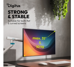 Digitus Desk Mount | Tilt, rotation, pivot | Single design monitor mount | 35 " | Maximum weight (capacity) 10 kg | White