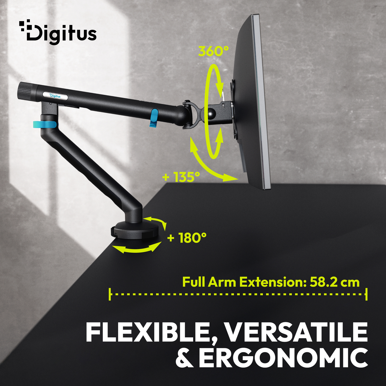 Digitus Desk Mount | Tilt, rotation, pivot | Single design monitor mount | 35 " | Maximum weight (capacity) 10 kg | Black
