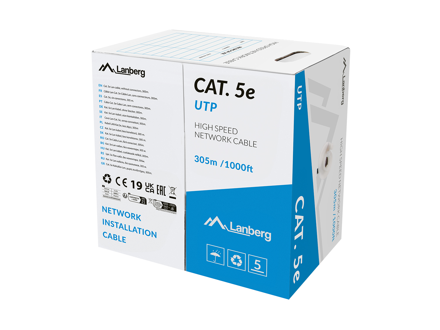 Lanberg Lan Cable CAT.5E UTP Solid CU LSZH Grey CPR + Fluke Passed, 305 m | LCU5L-11CU-0305-S