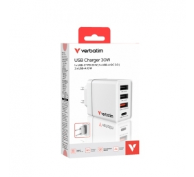 Verbatim 49701 USB Įkroviklis 30W 4-Port USB-A, USB-C, EU Plug, Balta
