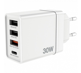Verbatim 49701 USB Įkroviklis 30W 4-Port USB-A, USB-C, EU Plug, Balta