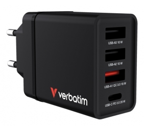Verbatim 49700 USB Įkroviklis 30W 4-Port USB-A, USB-C, EU Plug, Juoda