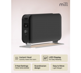 Mill Instant Max Led Portable Heater | CO2200LEDMAXBLACK | Convection Heater | 2200 W | Number of power levels 3 | Suitable for rooms up to 5-30 m² | Black