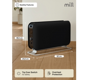 Mill Instant Max Led Portable Heater | CO2200LEDMAXBLACK | Convection Heater | 2200 W | Number of power levels 3 | Suitable for rooms up to 5-30 m² | Black
