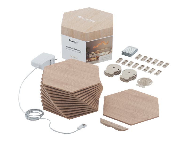 Nanoleaf | Elements Wood Look Hexagons Starter Kit (13 panels) | Cool White + Warm White