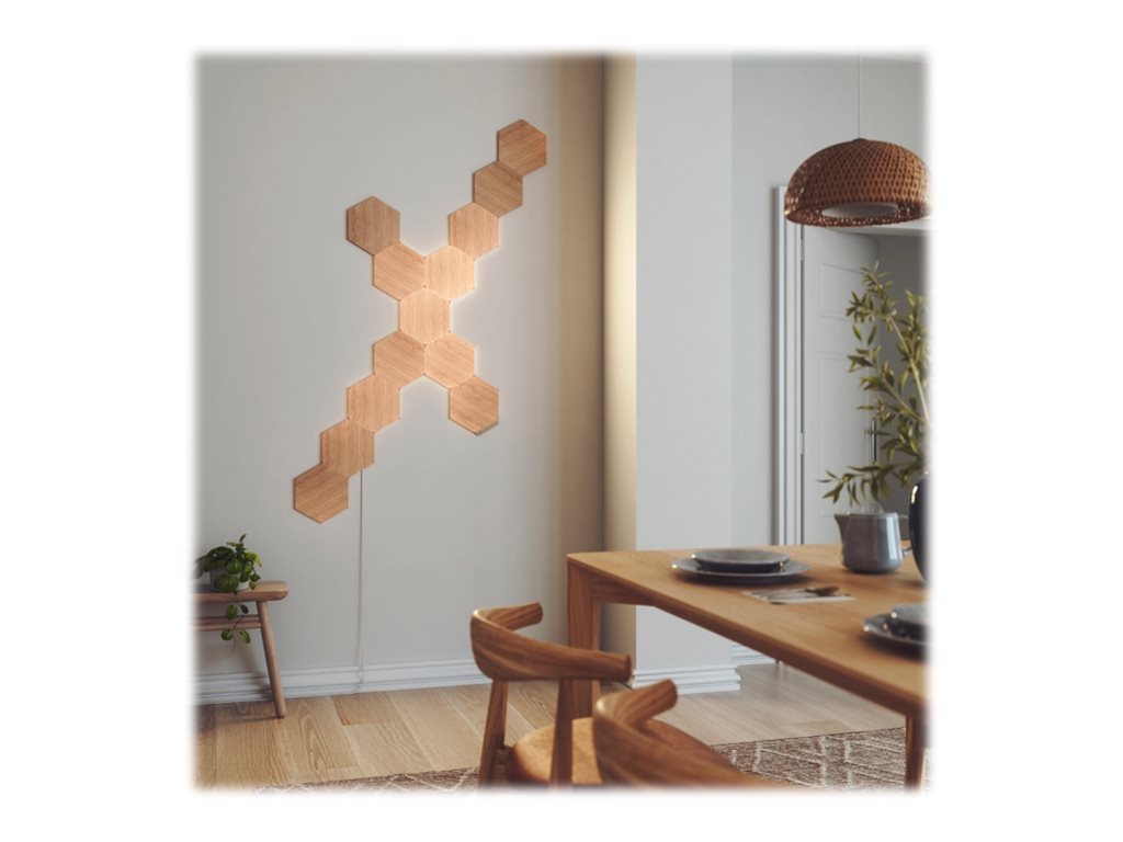 Nanoleaf | Elements Wood Look Hexagons Starter Kit (13 panels) | Cool White + Warm White
