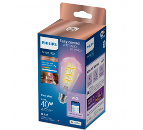 Philips Smart WiFi Filament Clear ST64 470Lm RGB | E27 | 6.3 W | RGB light | Bluetooth, Wi-Fi