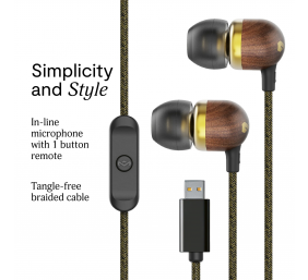 Marley Wired Earbuds | Smile Jamaica | Built-in microphone | USB Type-C | Brass