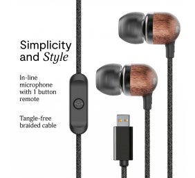 Marley Wired Earbuds | Smile Jamaica | Built-in microphone | USB Type-C | Signature Black