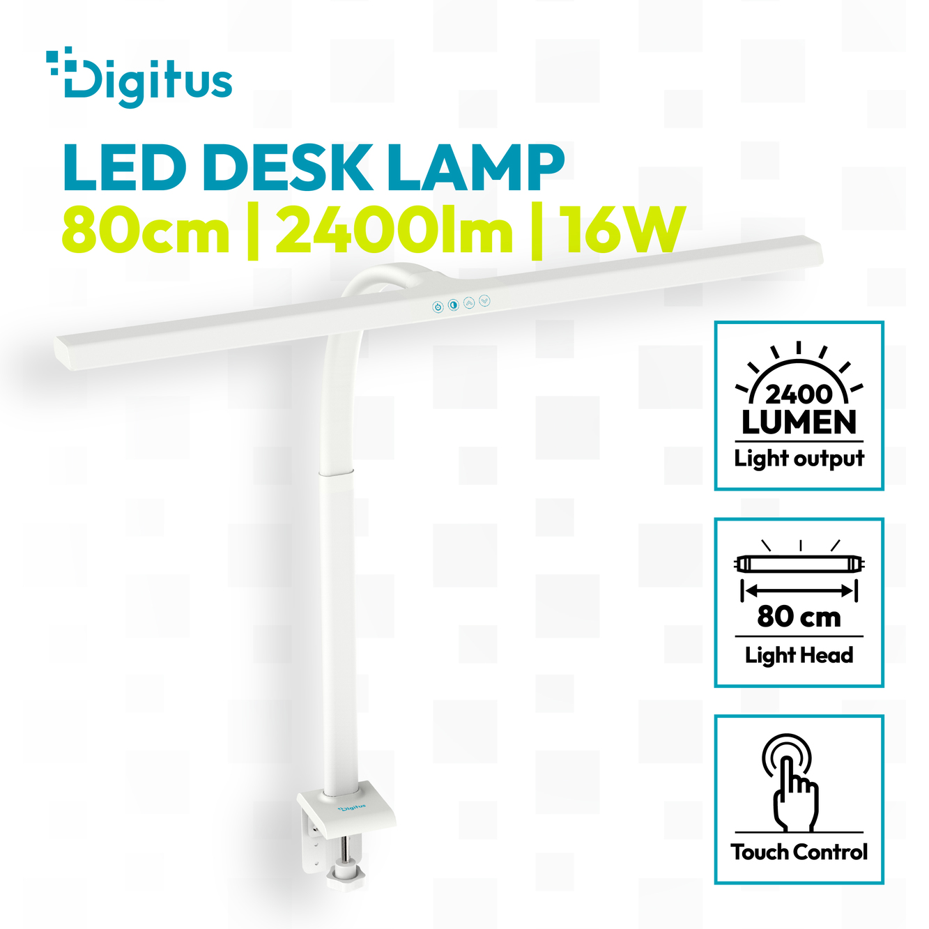 Digitus LED Desk Lamp, 80 cm, White | DA-90493 | 2400 lm | 16 W | 3000-6500 K | Warm white light to white daylight | LED lamp | 10 V