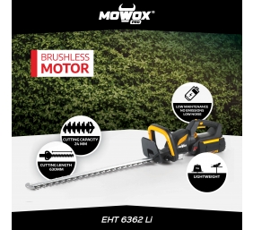 MoWox | 62V Excel Series Hand Held Battery Hedge Trimmer With Rotating Handle (Without Battery and Charger) | EHT 6362 Li | Cordless