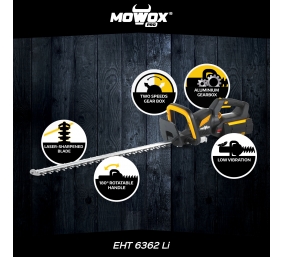 MoWox | 62V Excel Series Hand Held Battery Hedge Trimmer With Rotating Handle (Without Battery and Charger) | EHT 6362 Li | Cordless