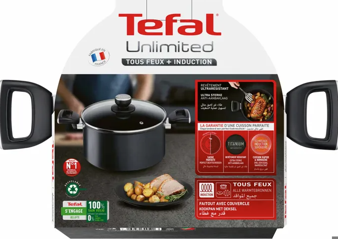 TEFAL | Unlimited Stewpot | G2554672 | 5 L | Aluminum | Dishwasher proof | Lid included | Black