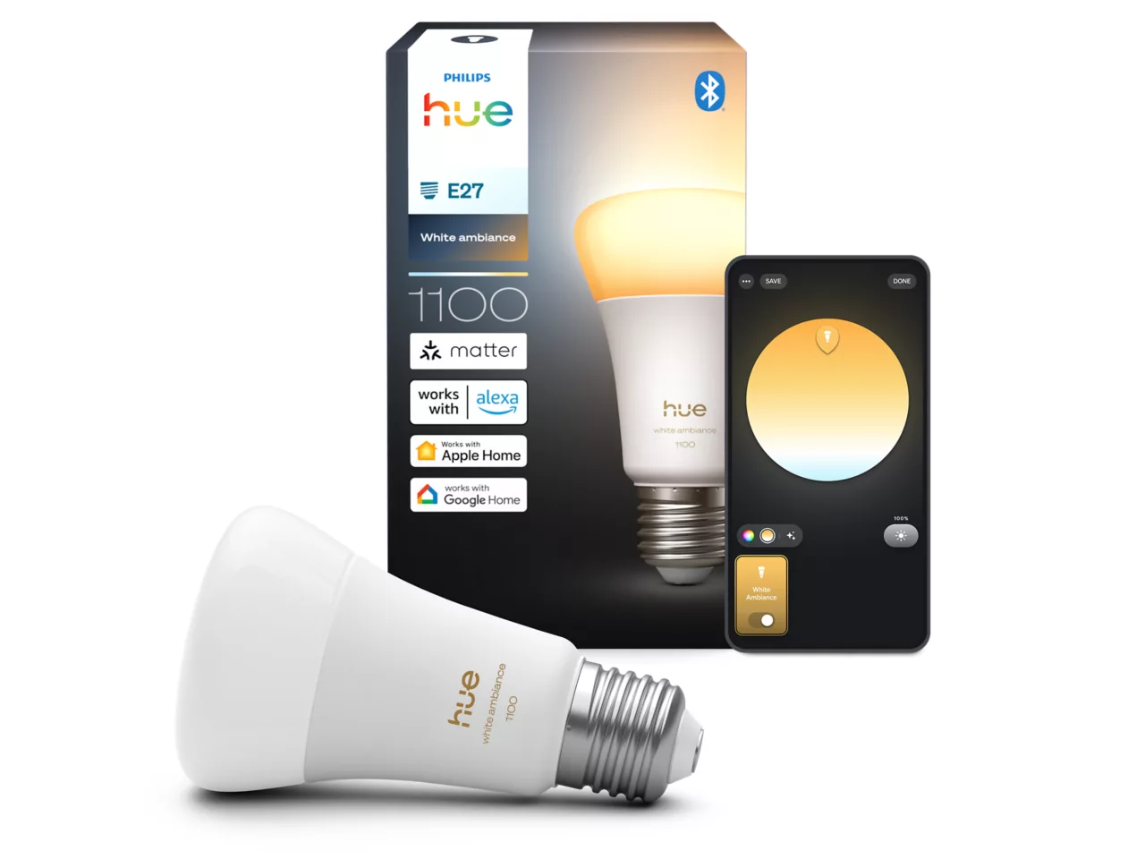 Philips Hue WA 1100 A60 1P EU | E27 | 8.1 W | Warm to cool white light | Bluetooth and Zigbee