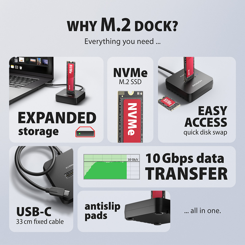 AXAGON | USB-C 10Gbps docking station for M.2 NVMe SSD | ADSA-M2C11L