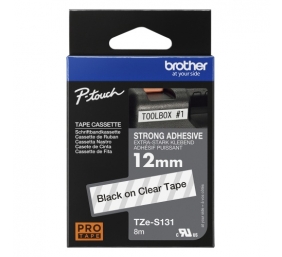 Brother TZe-S131 (TZeS131) Ženklinimo juostelė, Strong Adhesive, Black on Clear, 12mm 8m