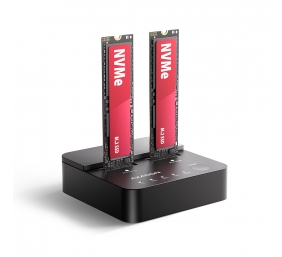 AXAGON | USB-C 20Gbps docking station for 2× M.2 NVMe SSD with disk cloning function without PC | ADSA-M2C22L