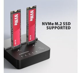 AXAGON | USB-C 20Gbps docking station for 2× M.2 NVMe SSD with disk cloning function without PC | ADSA-M2C22L