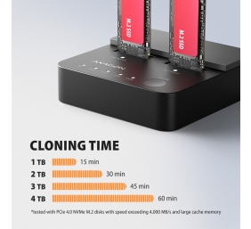 AXAGON | USB-C 20Gbps docking station for 2× M.2 NVMe SSD with disk cloning function without PC | ADSA-M2C22L